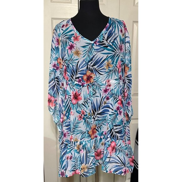 Time & Tru Women's Swimsuit Cover Tropical Print 100% Polyester Size XL (16-18) - Picture 1 of 10
